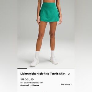 Lululemon lightweight high-rise tennis skirt